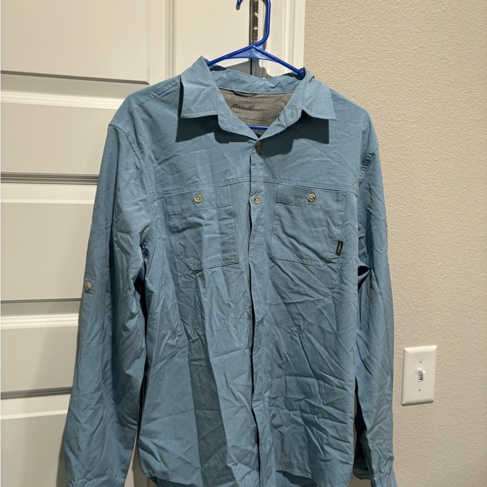 Eddie Bauer Men's Light Blue button down shirt, large